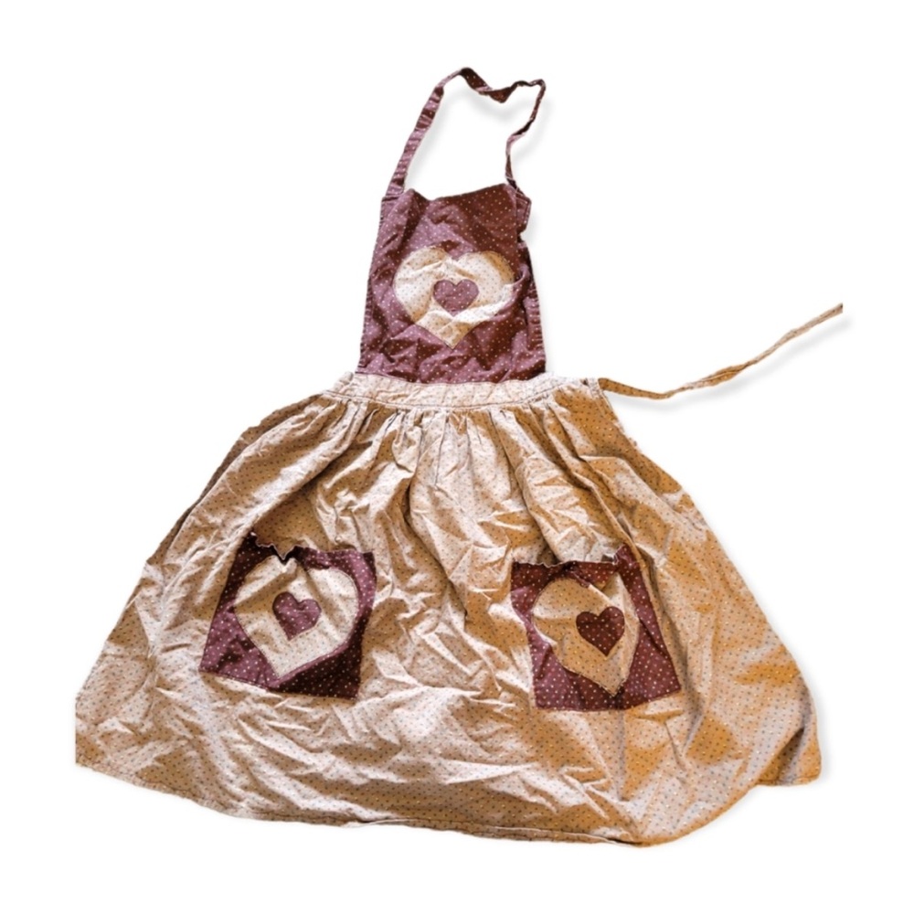 Handmade Vintage Brown & Tan Heart Apron Cottagecore